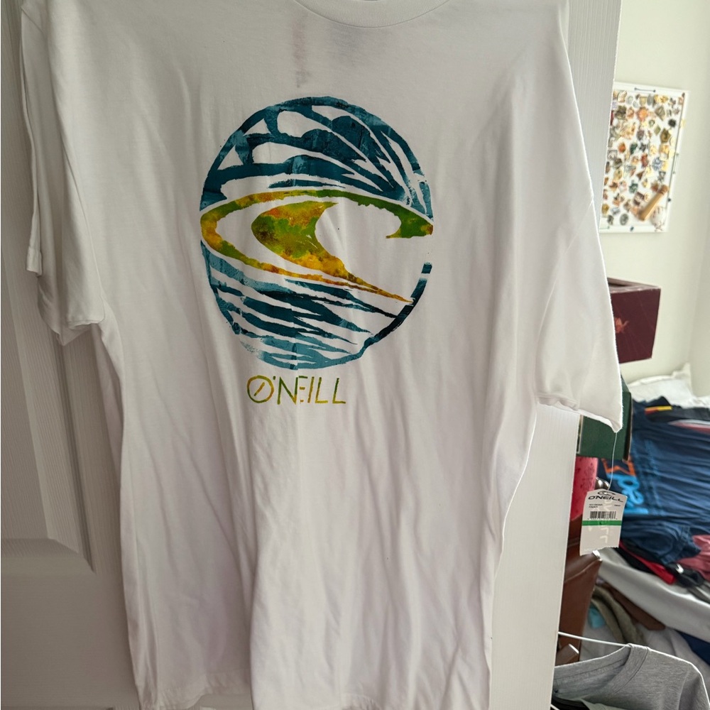 O'Neill White Tee with Blue and Yellow Graphic